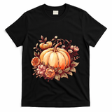 Fall Women Autumn Pumpkin Graphic Vintage Thanksgiving T-Shirt - Black