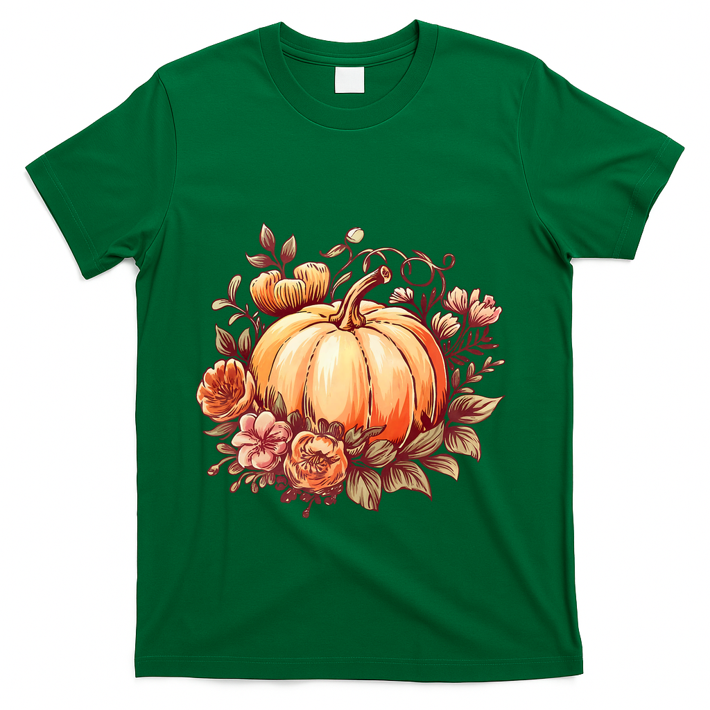 Fall Women Autumn Pumpkin Graphic Vintage Thanksgiving T-Shirt - Green