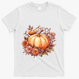 Fall Women Autumn Pumpkin Graphic Vintage Thanksgiving T-Shirt - White