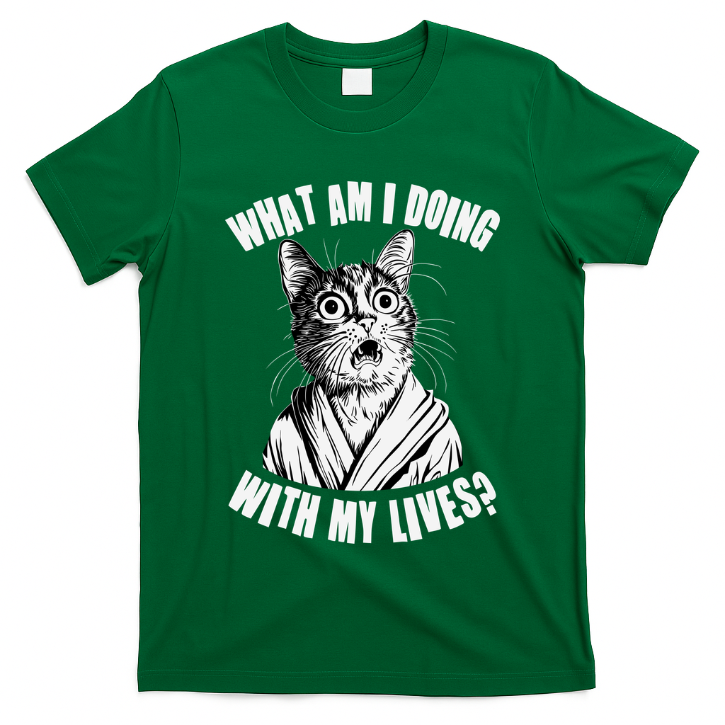 Funny What Am I Doing With My Lives Existential Crisis Cat T-Shirt