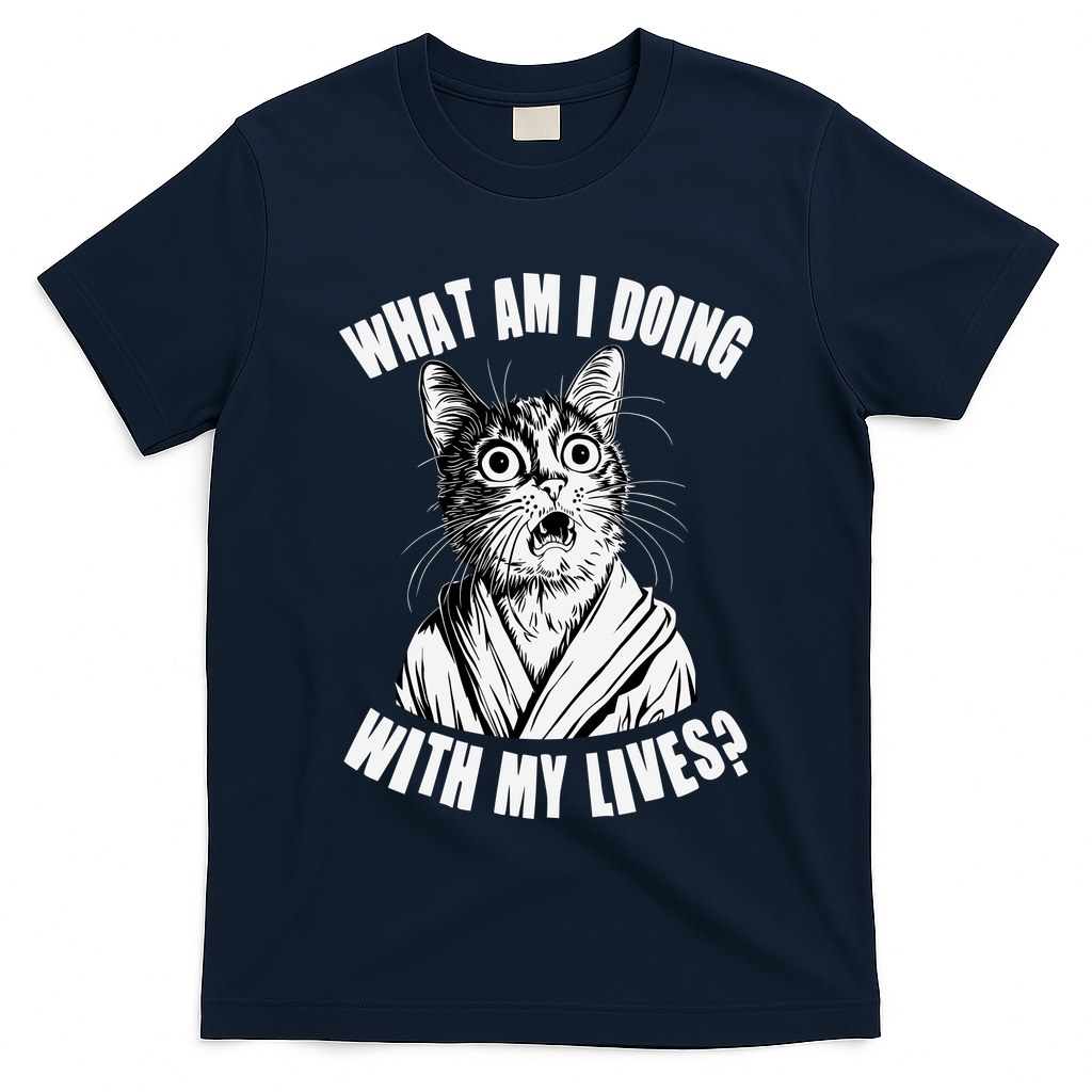 Funny What Am I Doing With My Lives Existential Crisis Cat T-Shirt