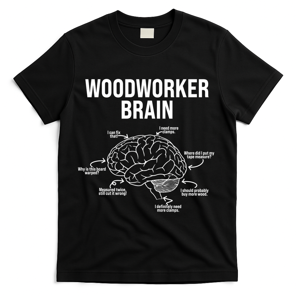 Funny Woodworker's Brain Diagram T-Shirt - Black