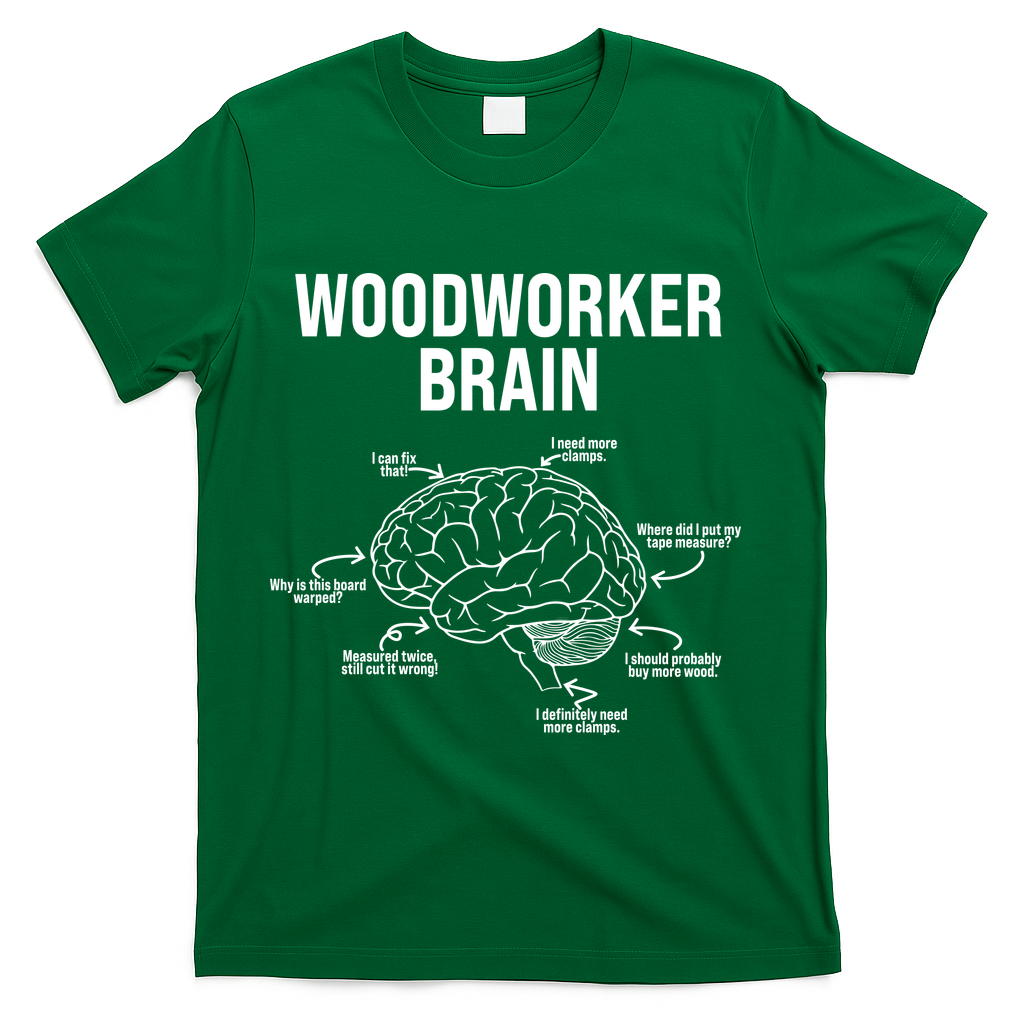 Funny Woodworker's Brain Diagram T-Shirt - Green