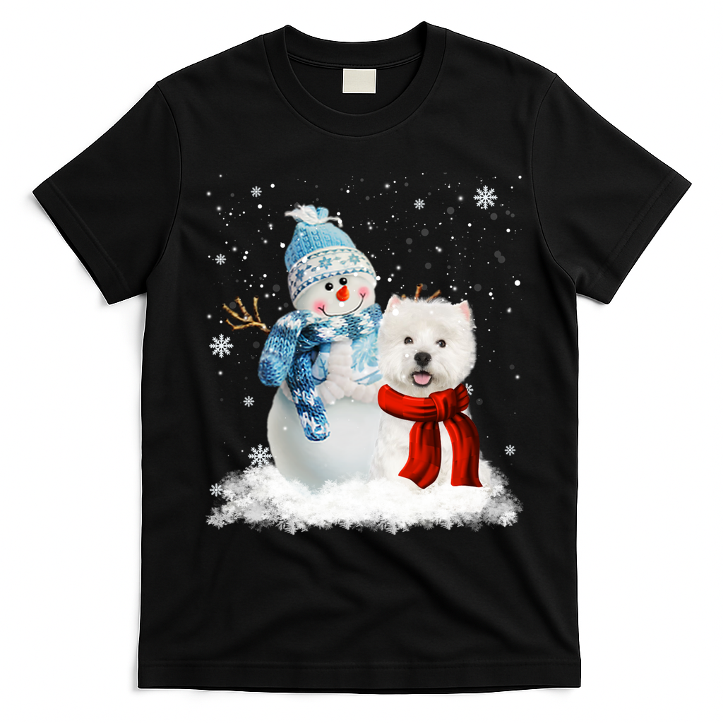 Funny Westie Dog Christmas Snow Christmas Pajama Gift T-Shirt - Black