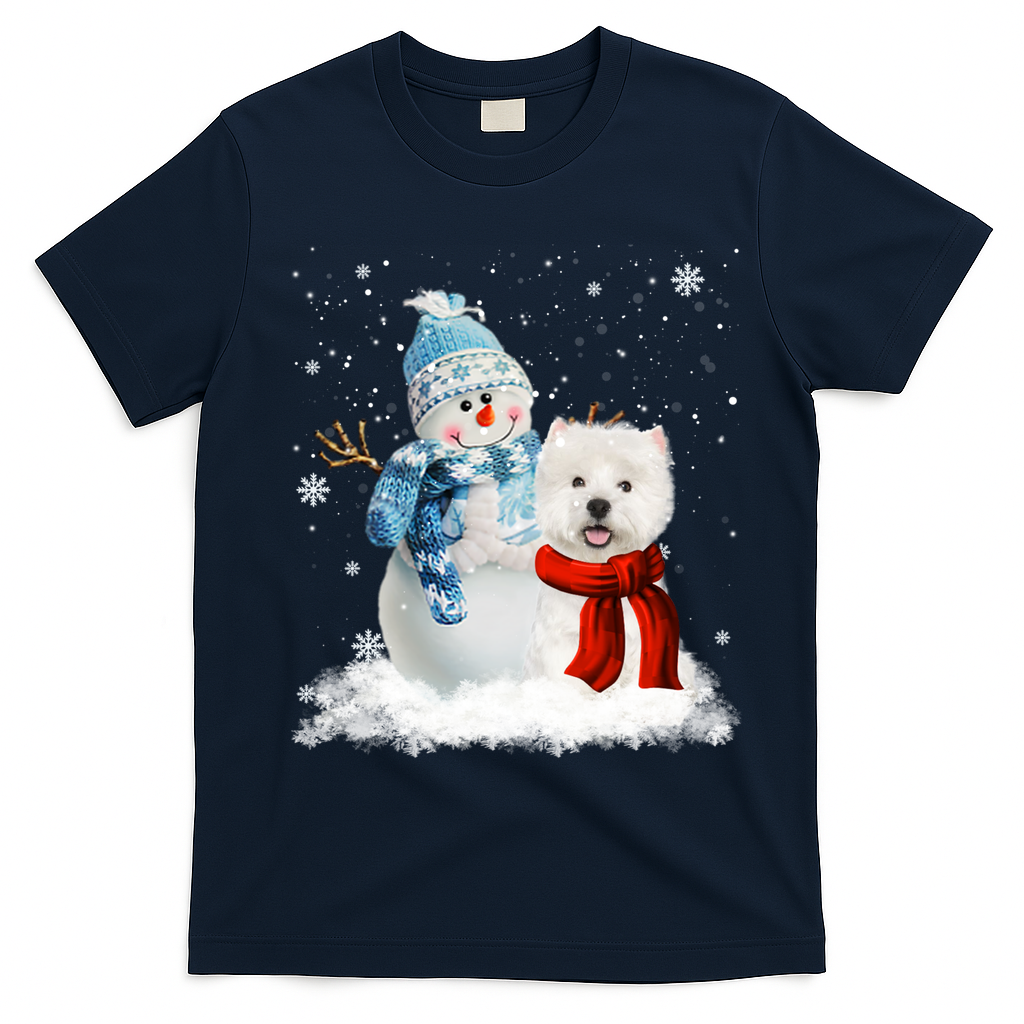 Funny Westie Dog Christmas Snow Christmas Pajama Gift T-Shirt - Navy Blue