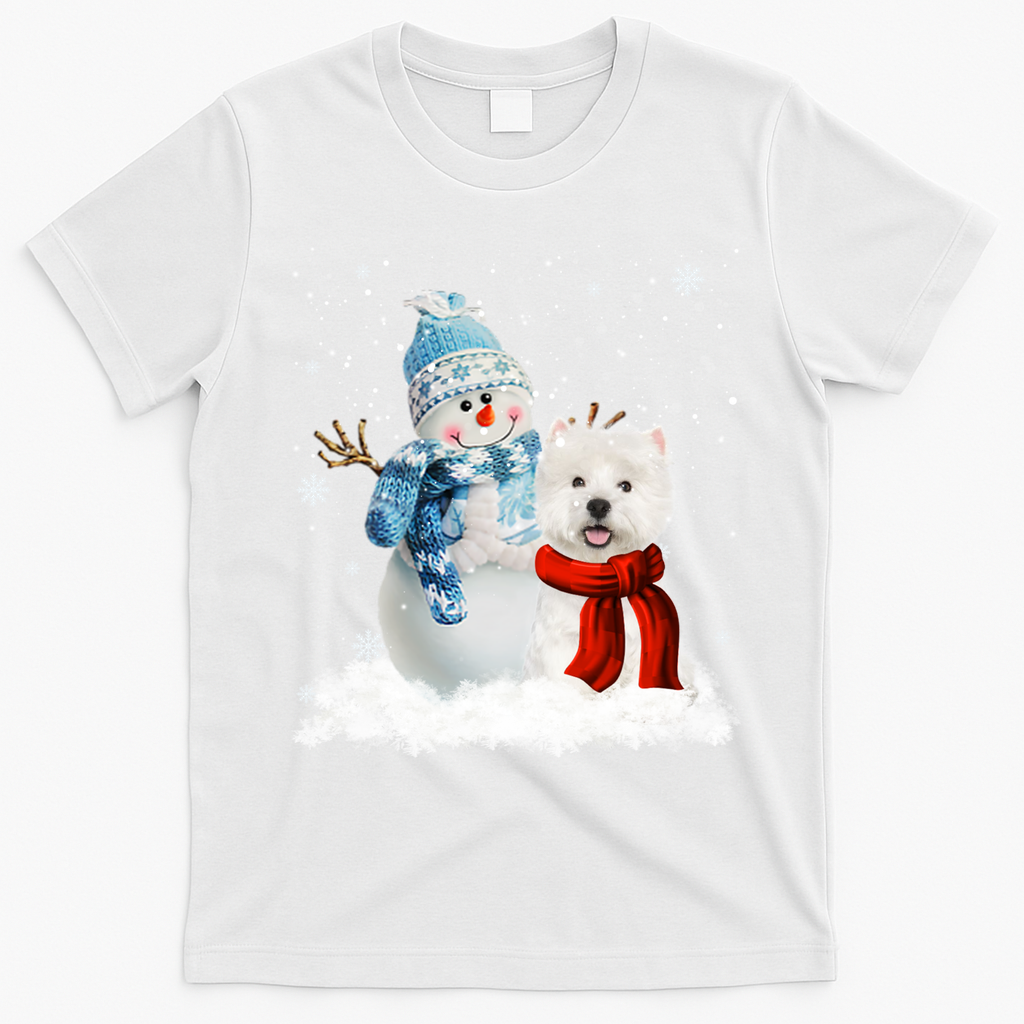 Funny Westie Dog Christmas Snow Christmas Pajama Gift T-Shirt - White