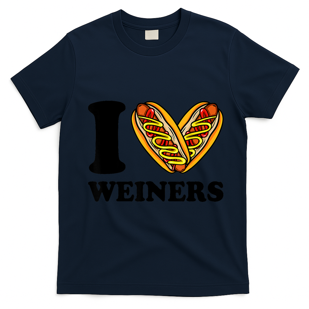 Funny Wiener I Love Weiners Hotdogs Frank Sausage Bun Gifts For Owners T-Shirt - Navy Blue