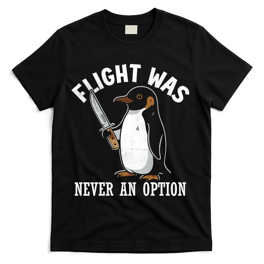 Flight Was Never An Option Funny Penguin Meme T-Shirt - Black