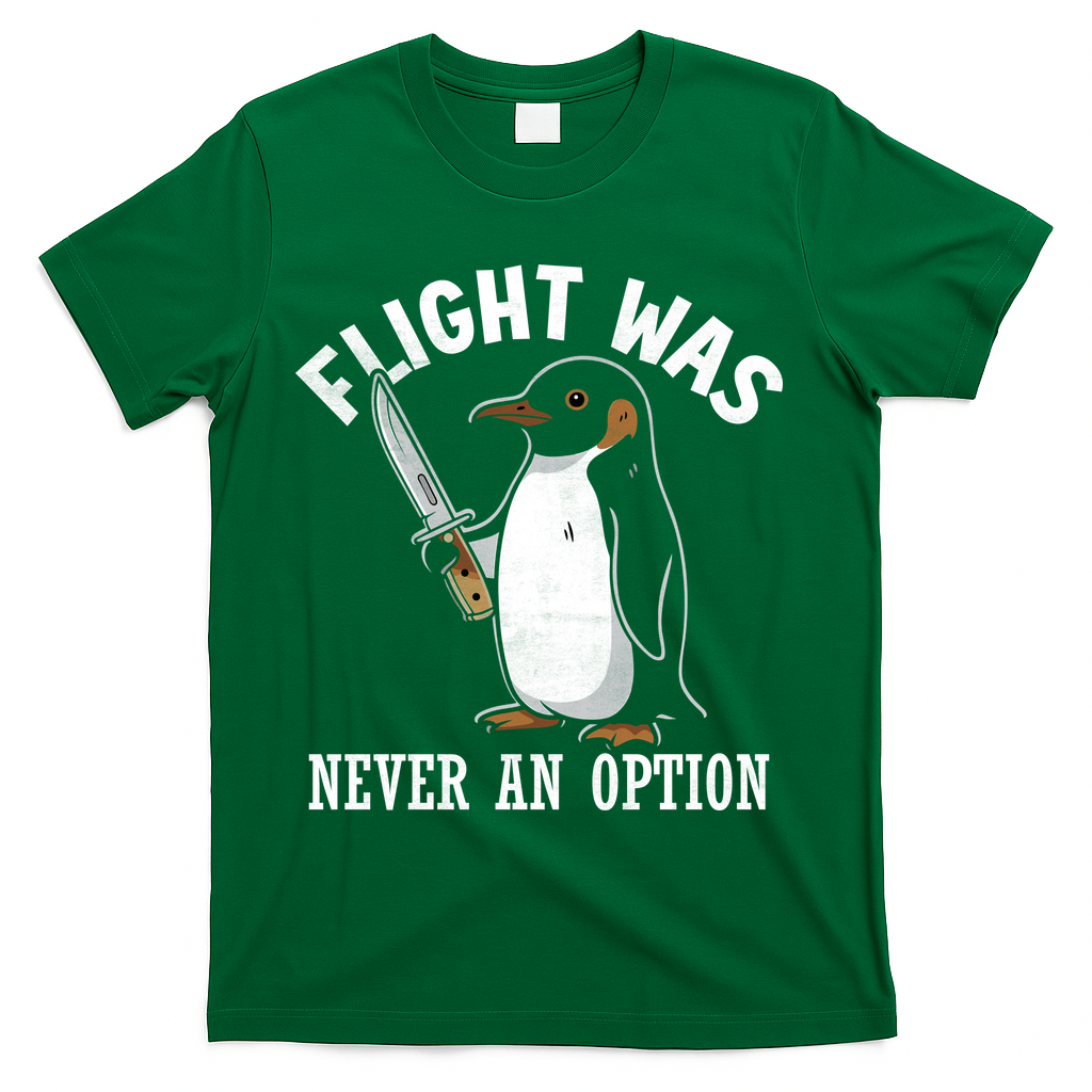 Flight Was Never An Option Funny Penguin Meme T-Shirt - Green
