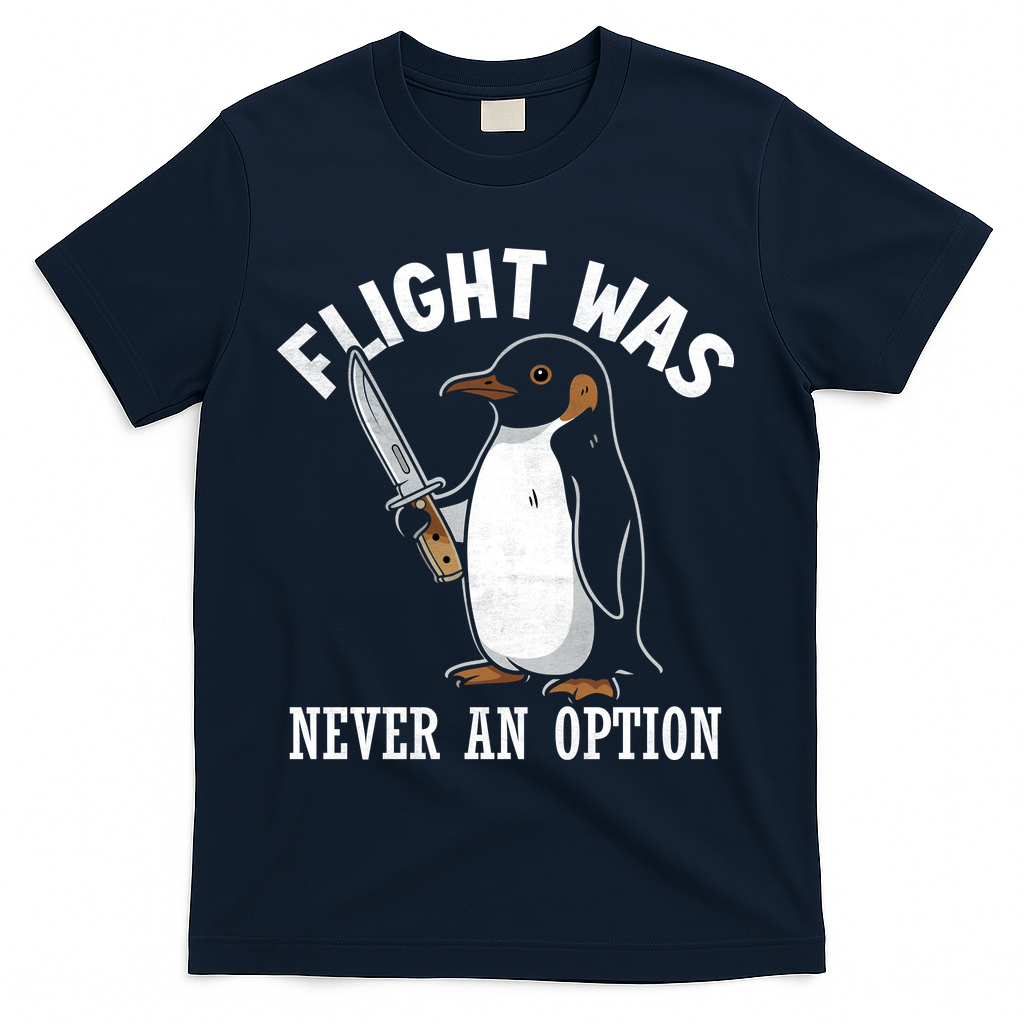 Flight Was Never An Option Funny Penguin Meme T-Shirt - Navy