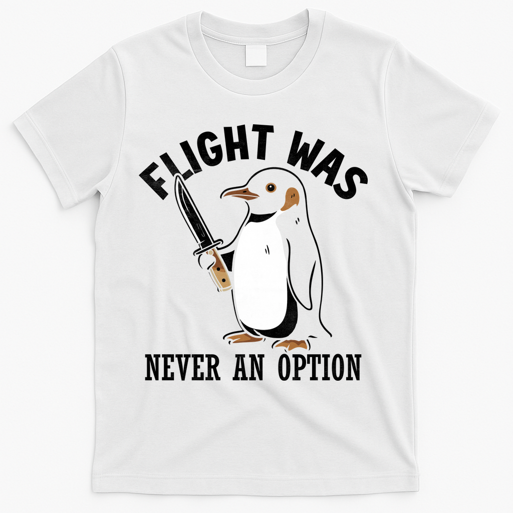 Flight Was Never An Option Funny Penguin Meme T-Shirt - White