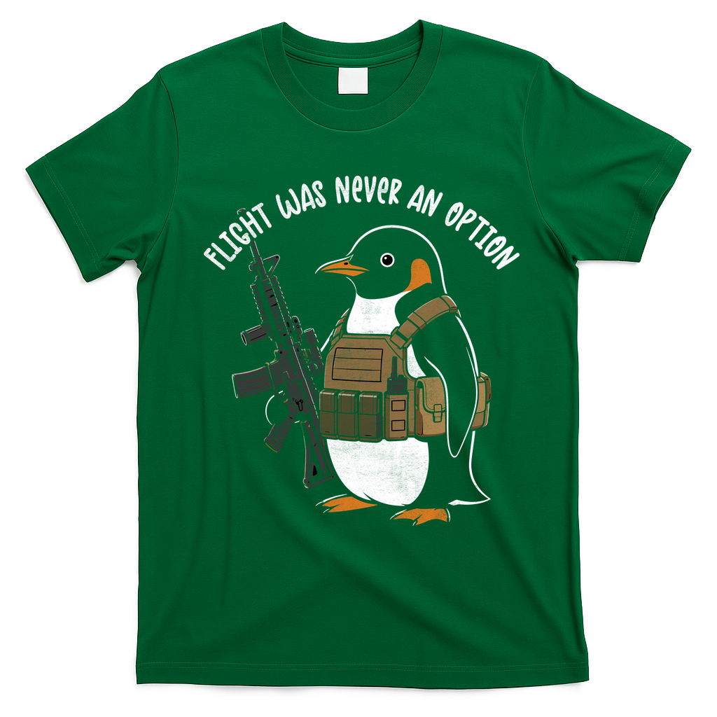 Flight Was Never An Option Tactical Penguin Funny Meme T-Shirt - Irish Green