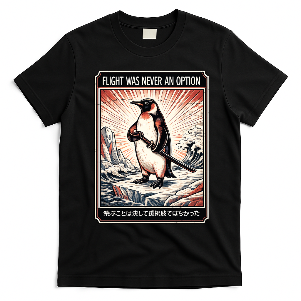 Flight Was Never An Option Funny Peguin Meme T-Shirt - Black