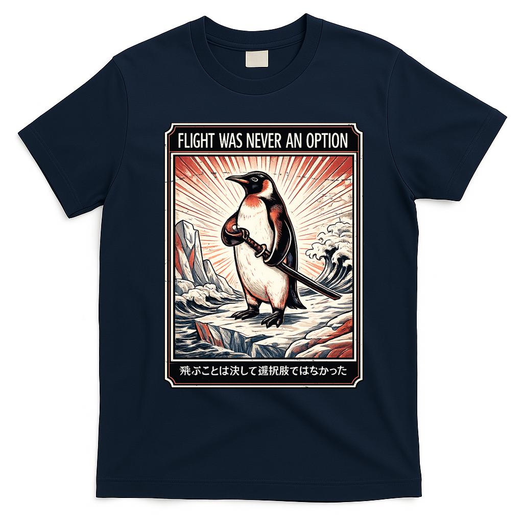 Flight Was Never An Option Funny Peguin Meme T-Shirt - Navy Blue