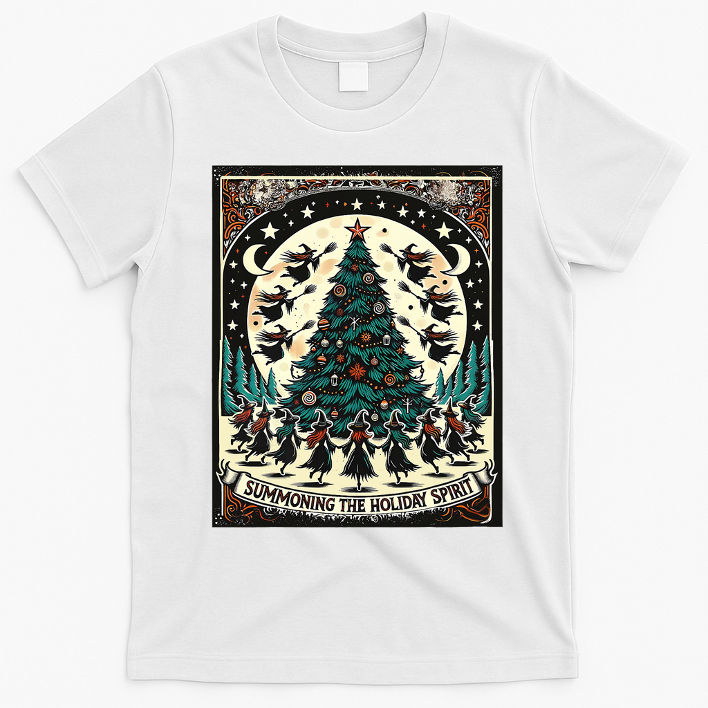 Funny Witches Summoning The Holiday Spirit Spooky Christmas T-Shirt - White