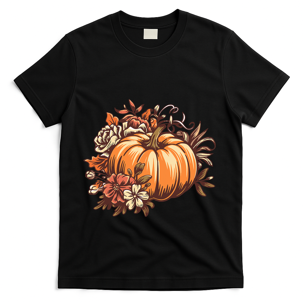 Fall Women Vintage Pumpkin Autumn Graphic Thanksgiving T-Shirt - Black