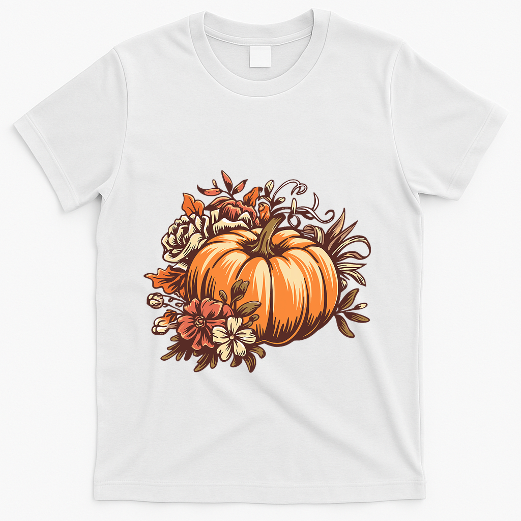 Fall Women Vintage Pumpkin Autumn Graphic Thanksgiving T-Shirt - White
