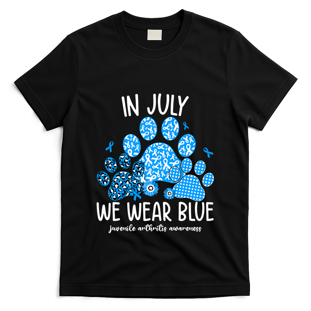 Funny We Wear Blue Dog Cat Paw Juvenile Arthritis Awareness Gift T-Shirt