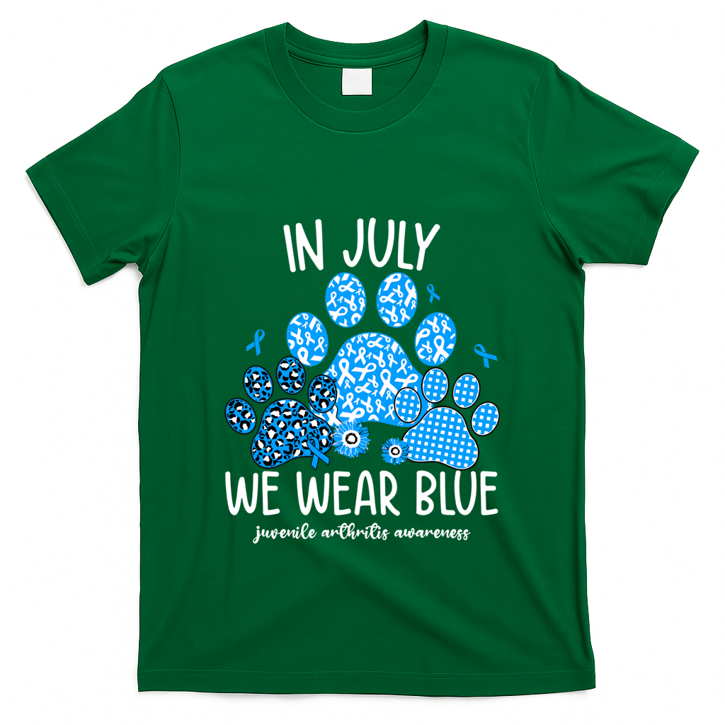 Funny We Wear Blue Dog Cat Paw Juvenile Arthritis Awareness Gift T-Shirt