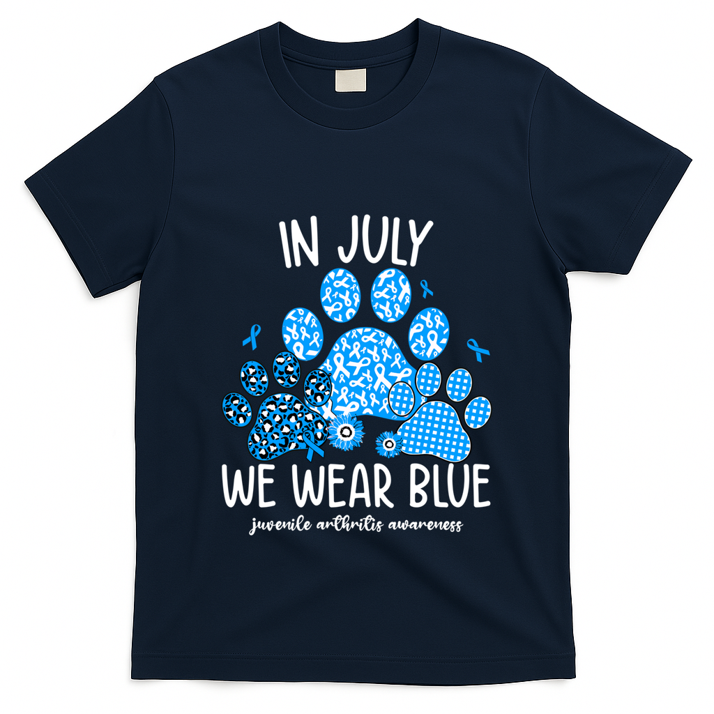 Funny We Wear Blue Dog Cat Paw Juvenile Arthritis Awareness Gift T-Shirt