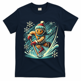 Funny Xmas Gingerbread Playing Ice Hockey Lovers Christmas Gift T-Shirt - Navy Blue