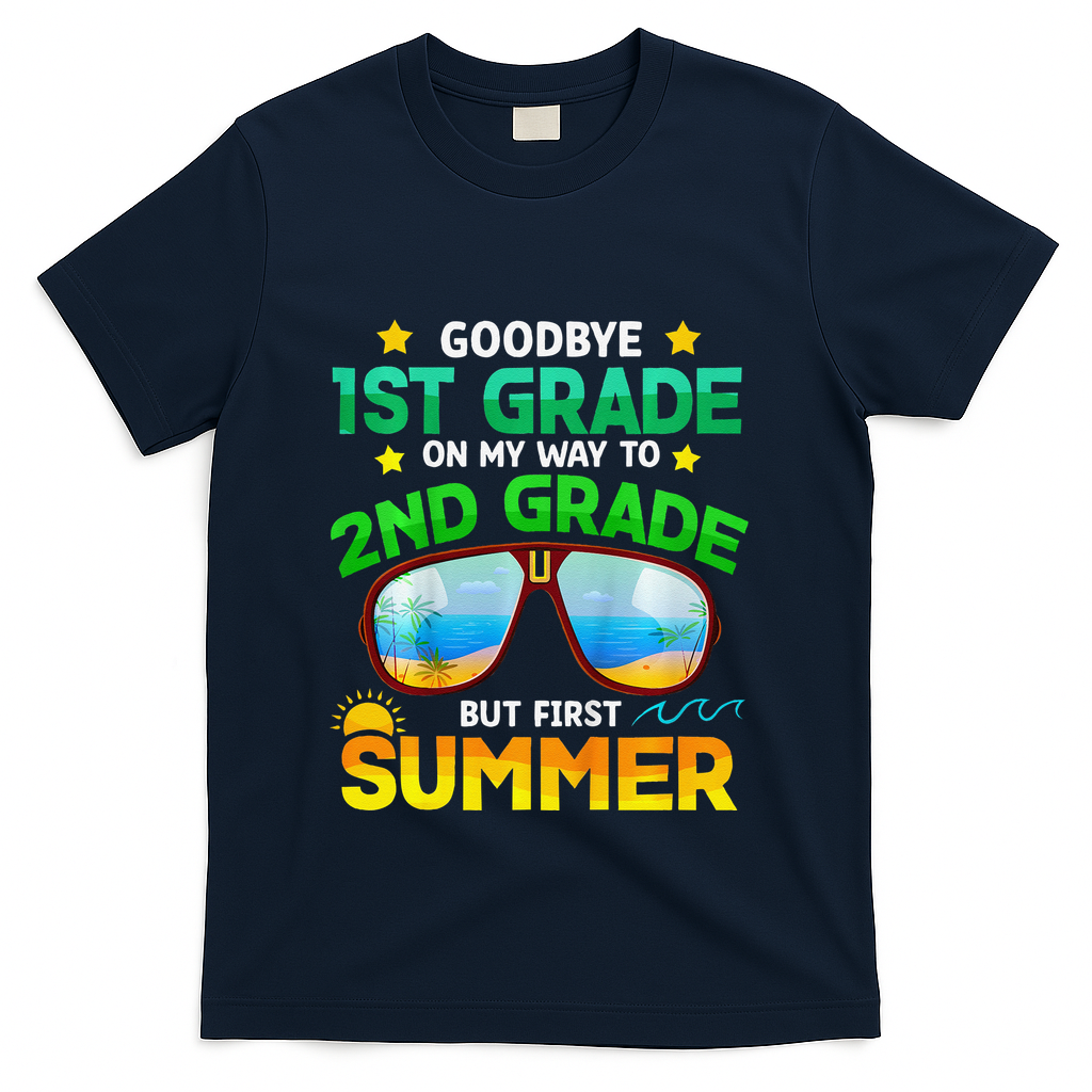 Goodbye 1st Grade Way To 2nd Grade First Summer Graduation T-Shirt - Navy