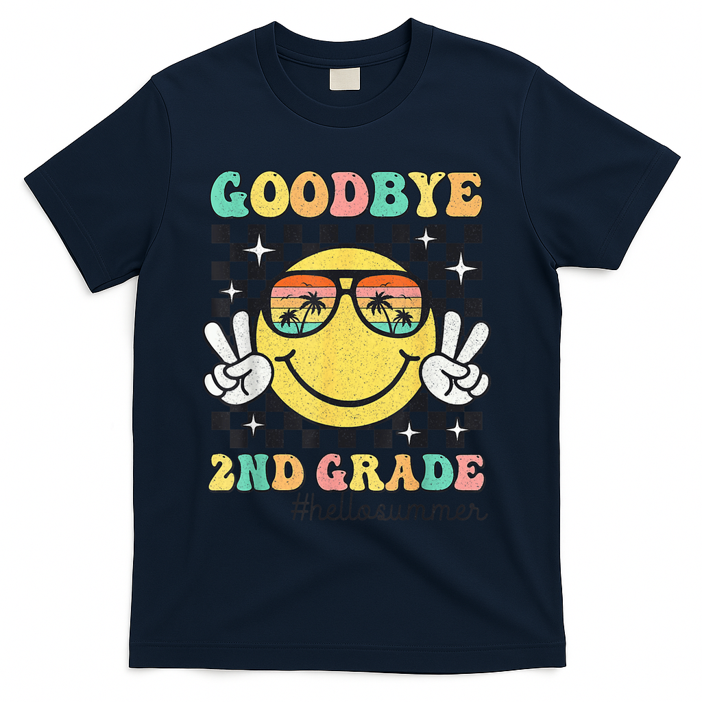 Goodbye 2nd Grade Hello Summer Last Day Of School Student  T-Shirt - Navy