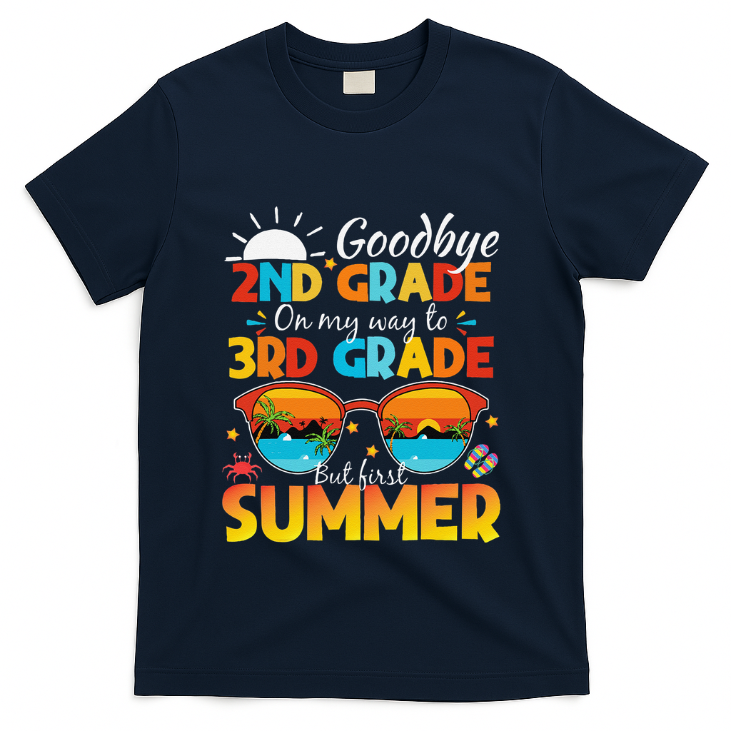Goodbye 2nd Grade Graduation To 3rd Grade Hello Summer T-Shirt - Navy