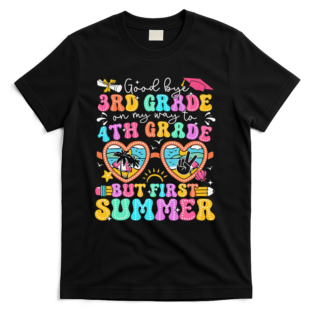 Goodbye 3rd Grade Graduation To 4th Grade But First Summer T-Shirt - Black