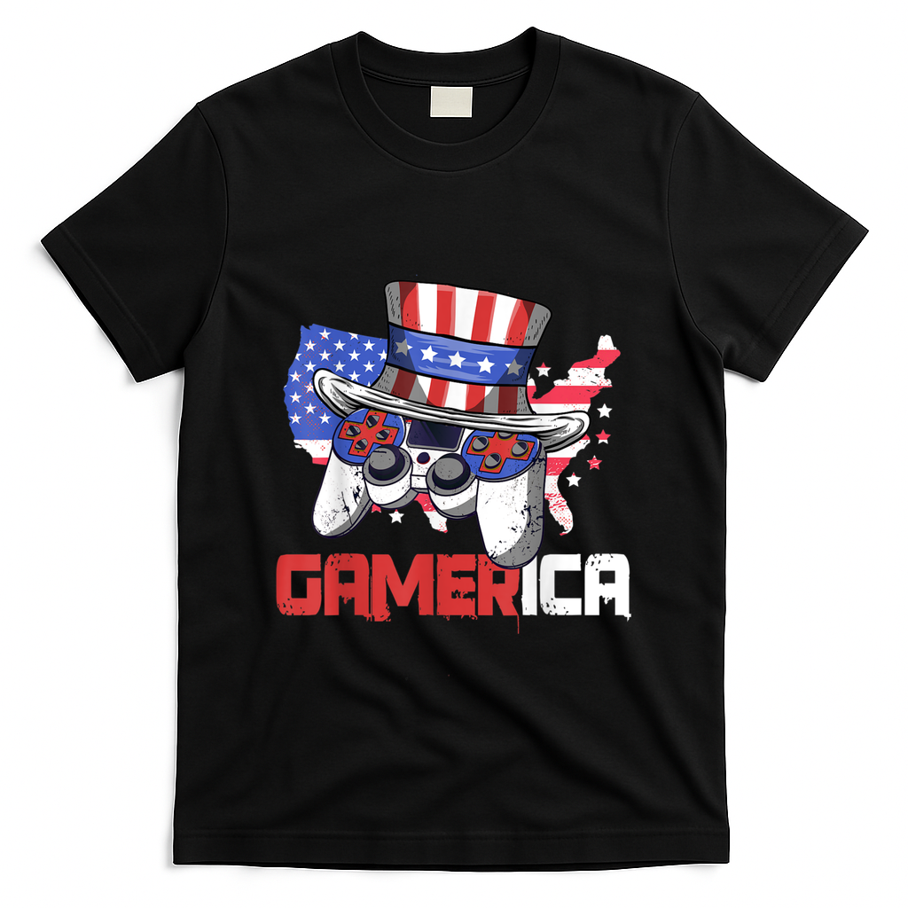 Gamer 4th Of July Boy Men Controller USA Flag T-Shirt