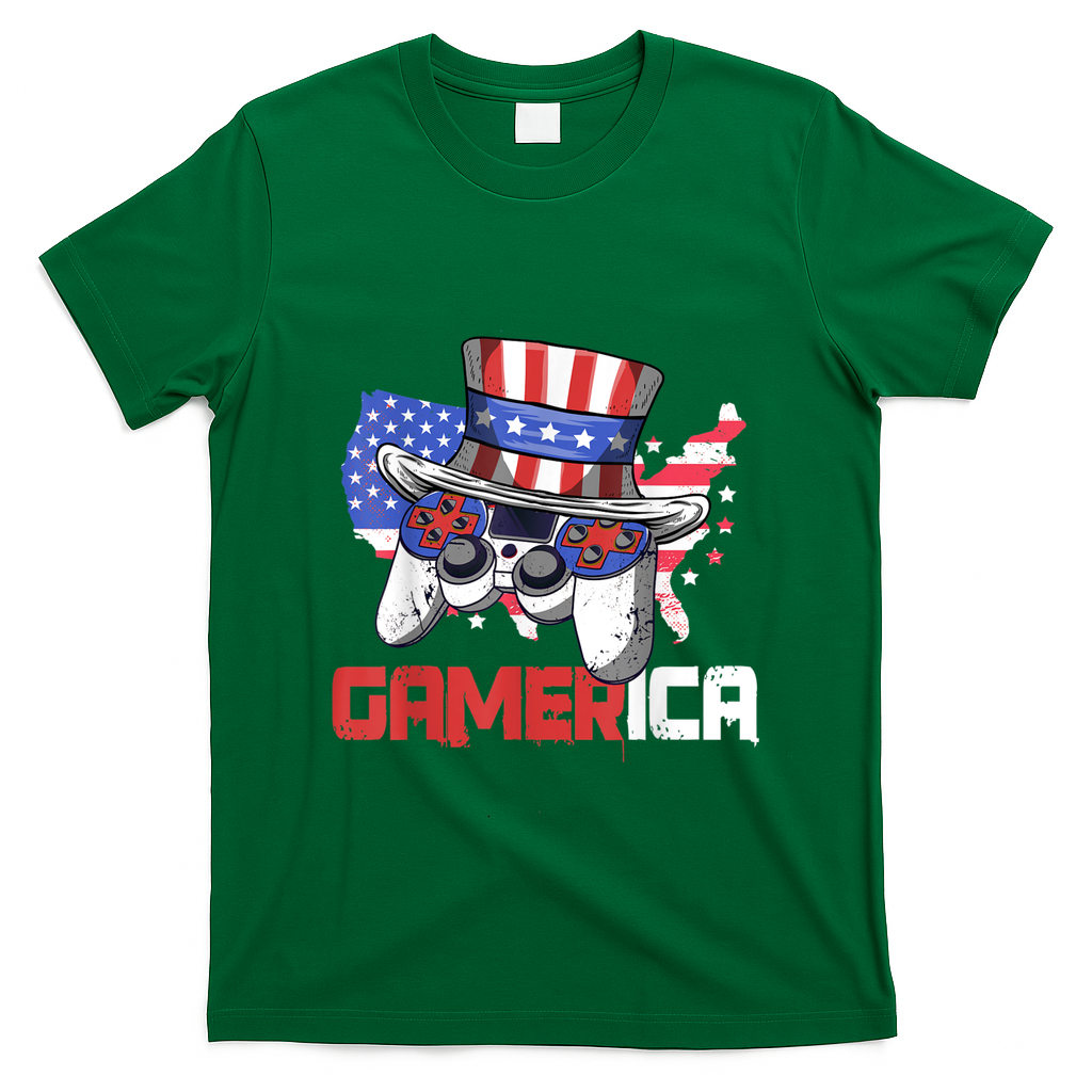 Gamer 4th Of July Boy Men Controller USA Flag T-Shirt