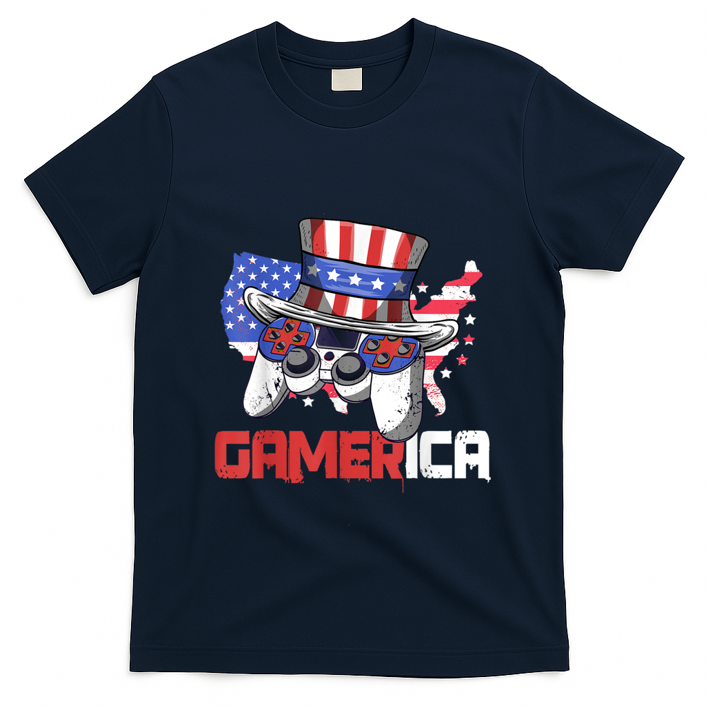 Gamer 4th Of July Boy Men Controller USA Flag T-Shirt