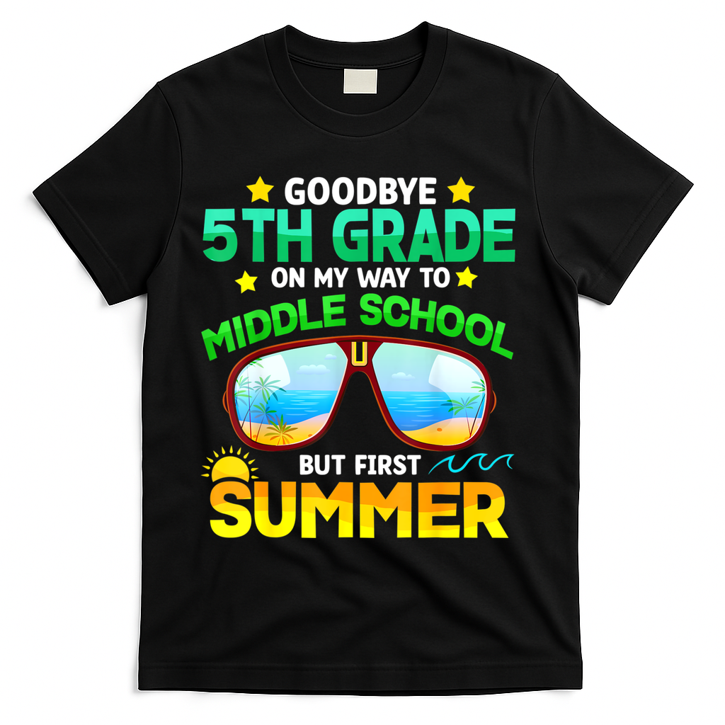 Goodbye 5th Grade Graduation To 6th Grade Hello Summer T-Shirt - Black