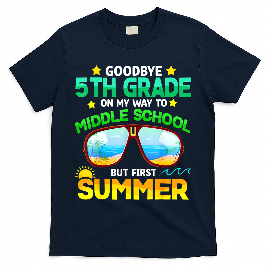 Goodbye 5th Grade Graduation To 6th Grade Hello Summer T-Shirt - Navy