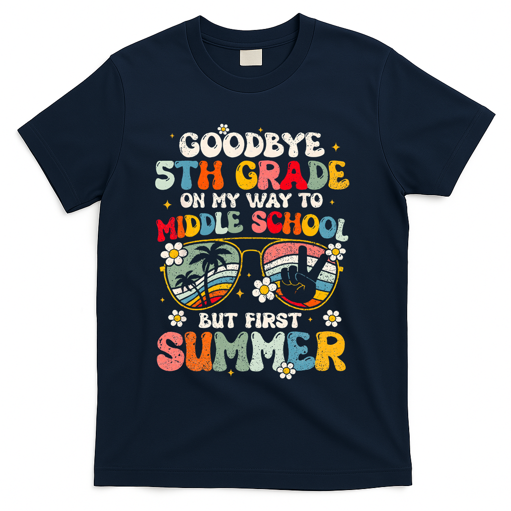 Goodbye 5th Grade Graduation To Middle school Hello Summer T-Shirt - Navy