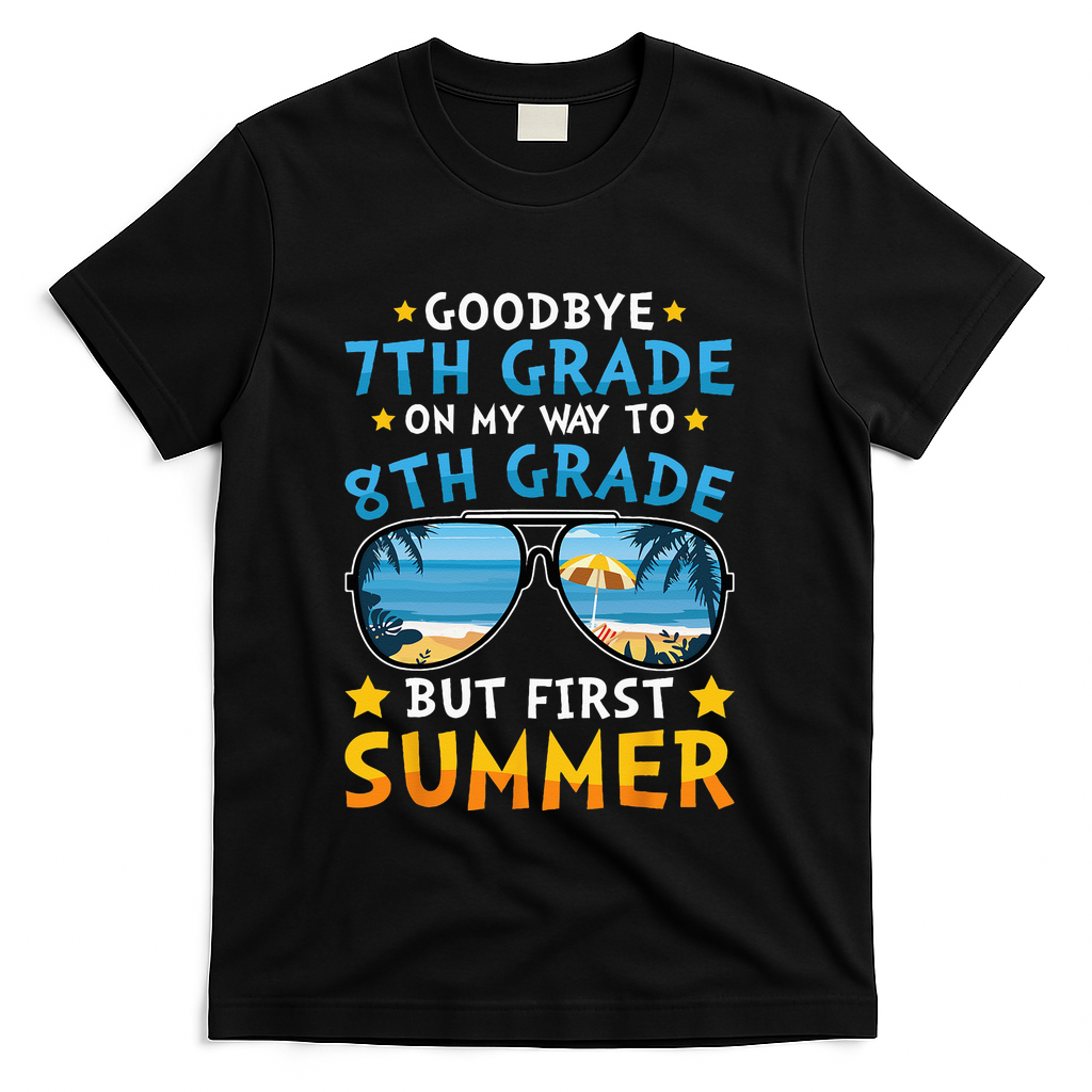 Goodbye 7th Grade Graduation To 8th Grade Hello Summer T-Shirt - Black