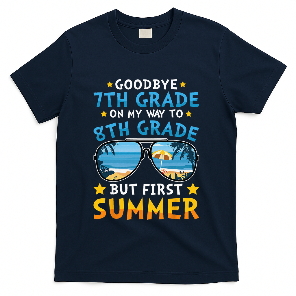 Goodbye 7th Grade Graduation To 8th Grade Hello Summer T-Shirt - Navy