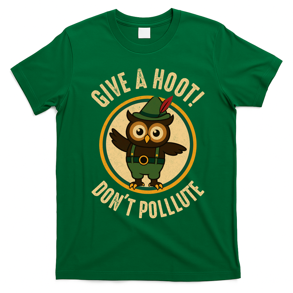 Give A Hoot! Don't Pollute Owl Eco-Friendly T-Shirt - Irish Green