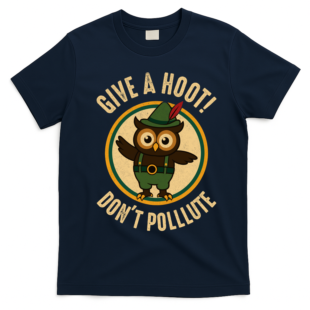 Give A Hoot! Don't Pollute Owl Eco-Friendly T-Shirt - Navy Blue