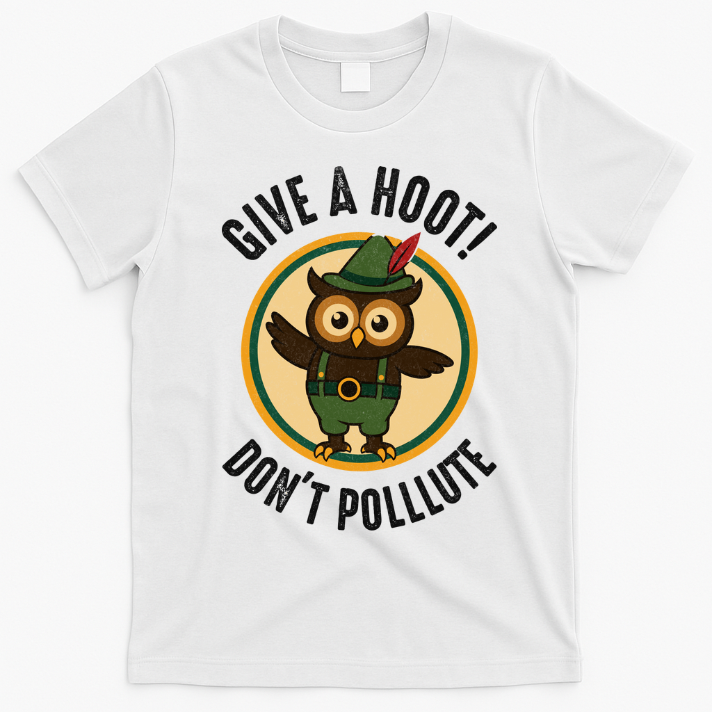 Give A Hoot! Don't Pollute Owl Eco-Friendly T-Shirt - White