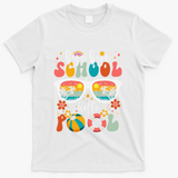 Groovy Bye Bye School Hello Pool Last Day Of School Summer T-Shirt - White