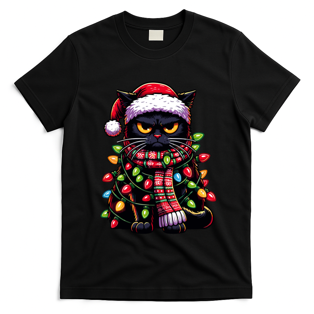 Grumpy Black Cat Meowy Xmas Christmas Outfit Cat Dad Cat Mom Meaningful Gift T-Shirt - Black