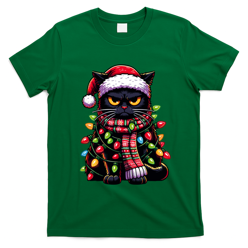 Grumpy Black Cat Meowy Xmas Christmas Outfit Cat Dad Cat Mom Meaningful Gift T-Shirt - Irish Green