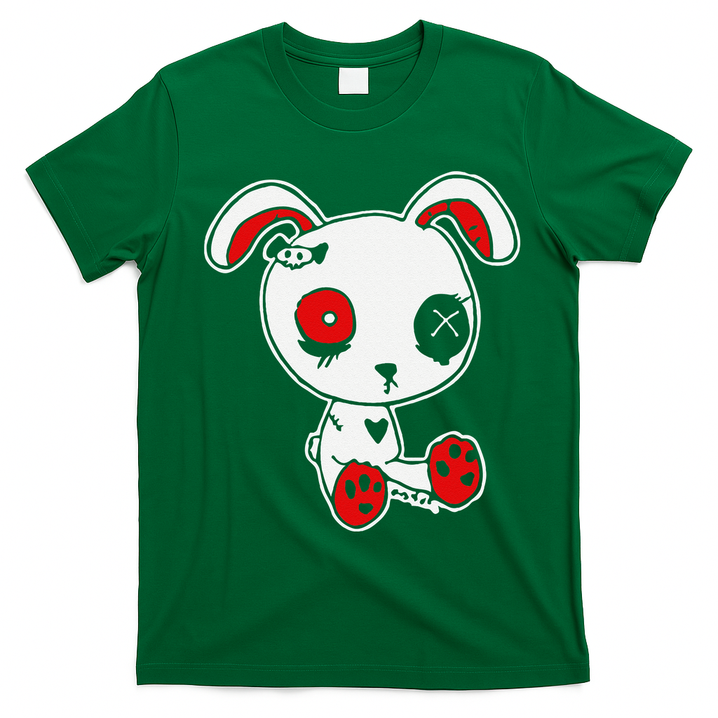 Goth Bunny Doll Lazy Halloween Costume Scary Creepy Gothic T-Shirt - Irish Green