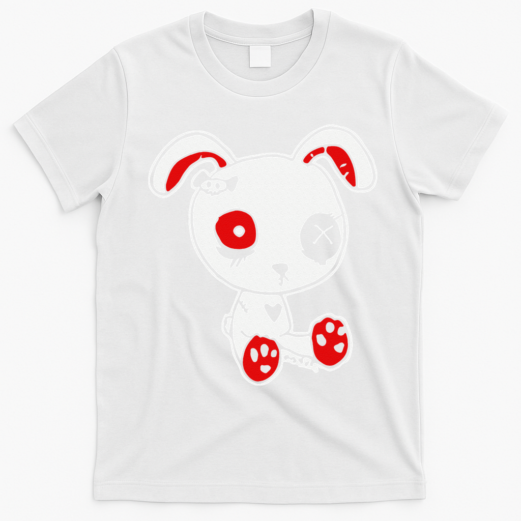 Goth Bunny Doll Lazy Halloween Costume Scary Creepy Gothic T-Shirt - White