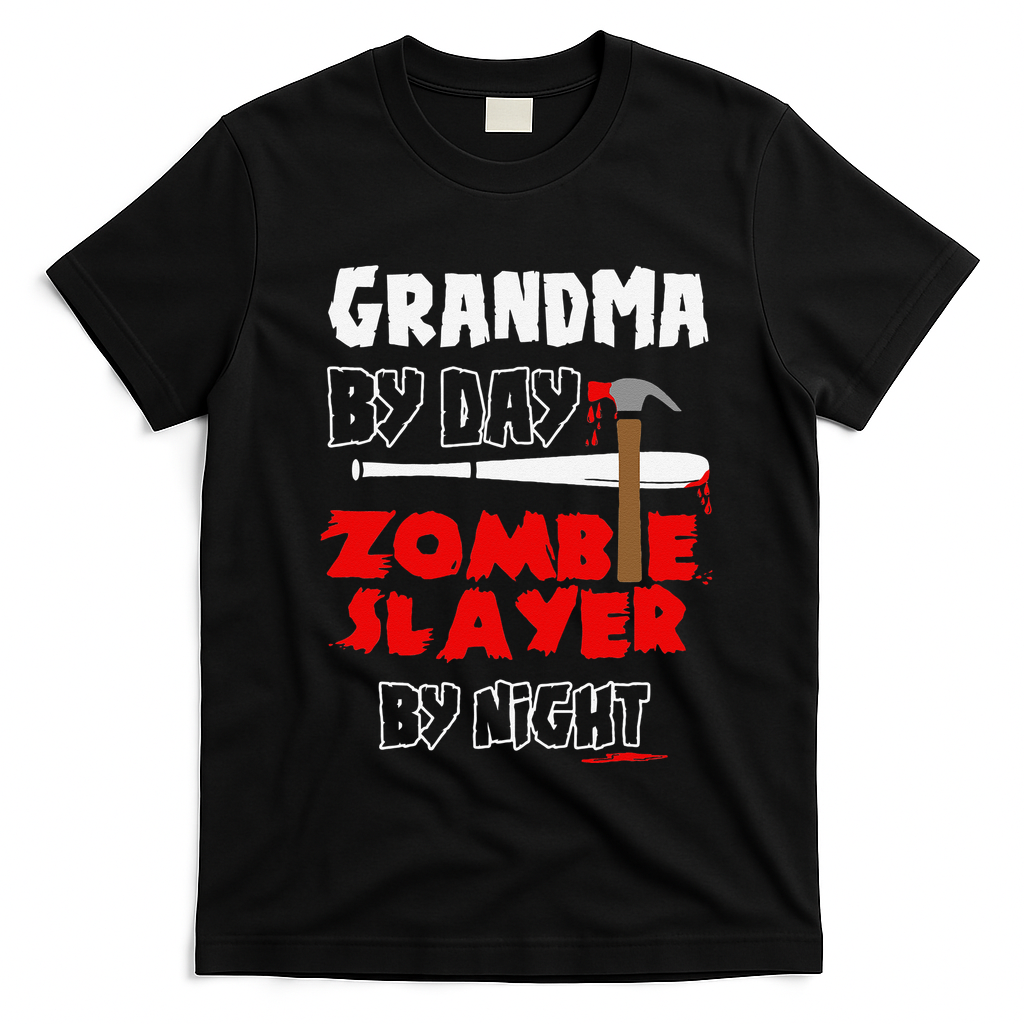 Grandma By Day Zombie Slayer By Night Halloween Costume T-Shirt - Black