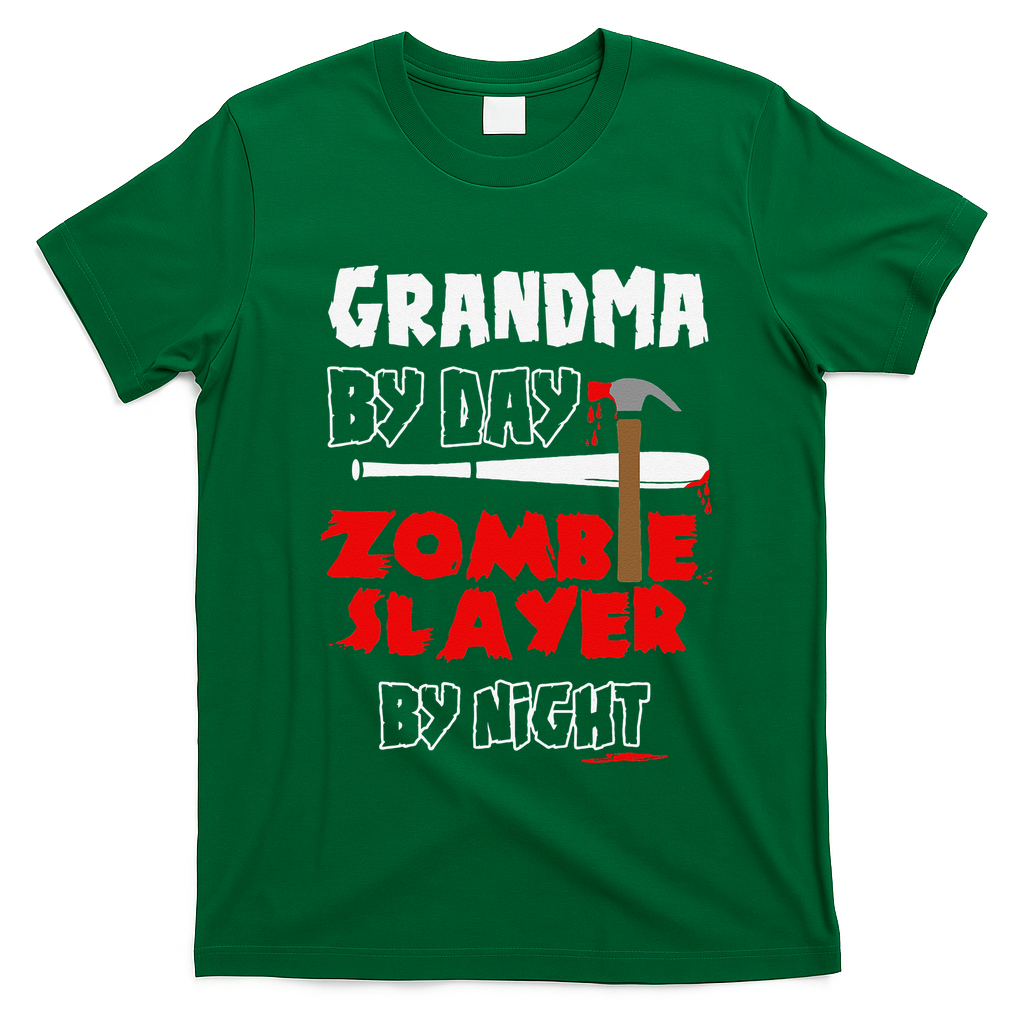 Grandma By Day Zombie Slayer By Night Halloween Costume T-Shirt - Irish Green