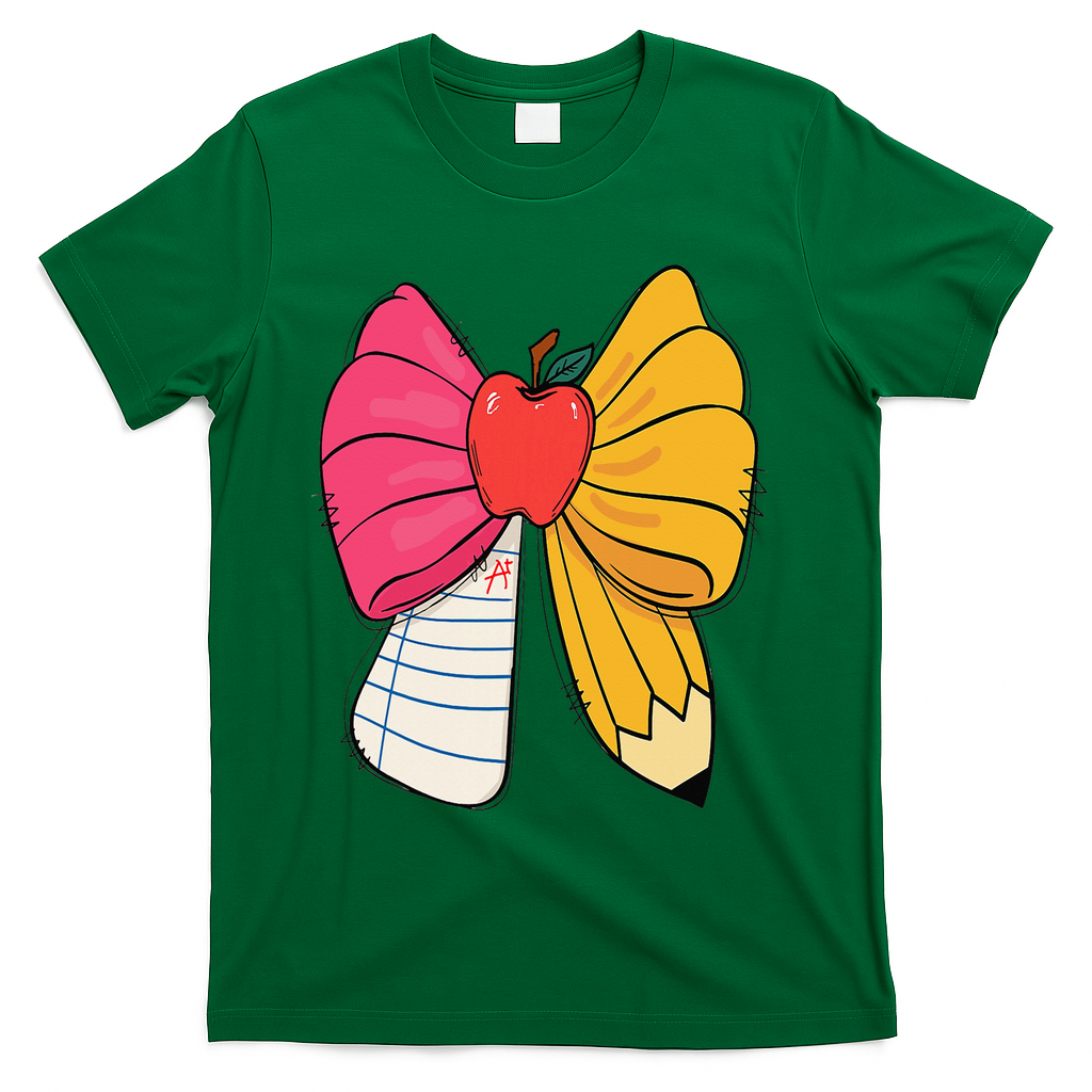 Girly Coquette Bow Pencil Teacher Student Back To School T-Shirt - Green
