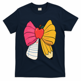 Girly Coquette Bow Pencil Teacher Student Back To School T-Shirt - Navy