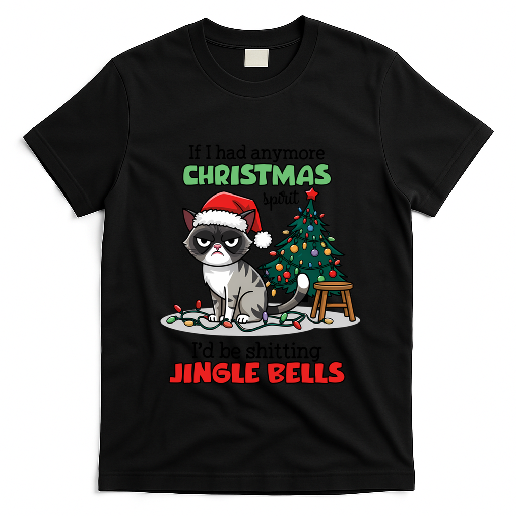 Grumpy Christmas Cat Christmas Jingle Bells Holiday Gift T-Shirt - Black